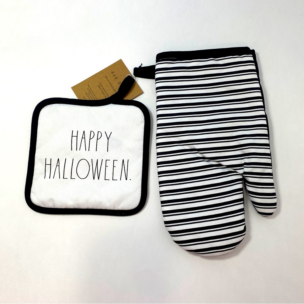 Rae Dunn HAPPY HOLLOWEEN‎ Mitt & Potholder Set NEW